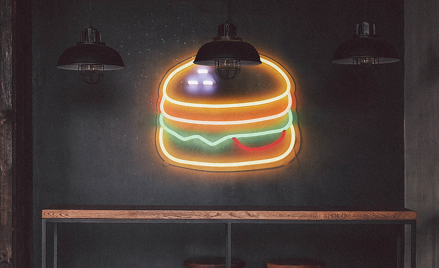 Foto neón espacio hamburguesa